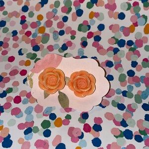 Orange Rose Flower Earrings for Kids